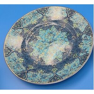 222 Fifth Eva Opulent Blue 2 Salad Plates 8.5" Turquoise Mandala Boho Fine China